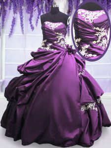 Recolecta los vestidos de bola dulce 16 vestido púrpura tafetán sin tirantes longitud del piso sin mangas hasta
