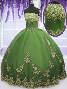 Lovely piso de longitud verde oliva vestido de fiesta vestido de baile sin tirantes sin mangas cremallera