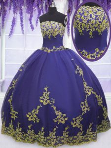 Niza mangas tulle piso longitud cremallera dulce 16 vestido en púrpura con apliques