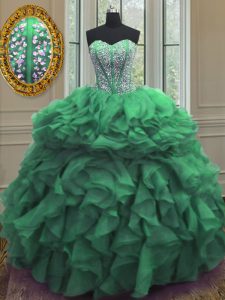 El organza sin mangas verde excelente ata para arriba el vestido de quinceanera para la bola militar y el dulce 16 y el quinceanera