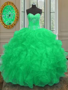 La mayoría del verde popular atan para arriba el rebordear y el bordado y las colmenas del dulce 16 organza del vestido sin mangas