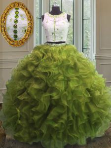 Bastante cucharada de longitud de piso vestidos de baile sin mangas de color verde oliva dulce 16 quinceanera vestido corchete manejar