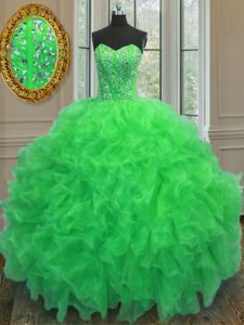 Sofisticado rebordear y volantes dulce 16 vestidos de encaje verde hasta longitud sin mangas de piso