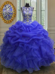 Colorido cucharada azul royal sin mangas rebordear y colmillos suelo longitud dulce 16 vestido