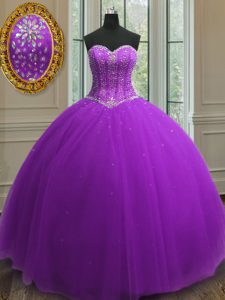 Longitud de piso de lujo encaje dulce dulce 16 vestido púrpura para el balón militar y dulce 16 y quinceanera con cuentas y lentejuelas
