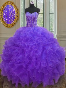 El organza sin mangas púrpura ata para arriba el vestido del quinceanera para la bola militar y el dulce 16 y el quinceanera