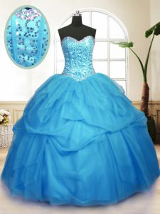Lentejuelas recoge los vestidos de bola de la longitud del piso sin mangas bebé azul dulce 16 vestidos atan para arriba