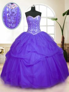 Moda sin mangas de longitud de piso lentejuelas y pick ups hasta encaje dulce 16 vestidos de color púrpura