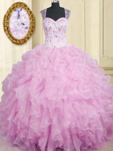 Elegante tirantes sin mangas cremallera dulce 16 vestido lila organza