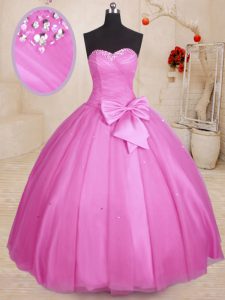 Los vestidos de bola dulces 16 alinean la longitud sin mangas del piso de Tulle del amor de la lila atan para arriba