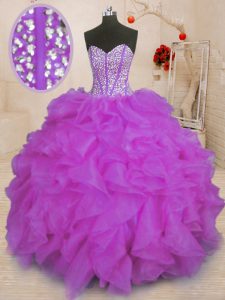 La mejor organza púrpura ata para arriba los vestidos de la quinceañera longitud sin mangas del piso que rebordea y ruffles