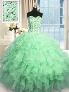 Colorido verde manzana sin mangas rebordear y volantes y lentejuelas piso longitud quinceanera vestidos