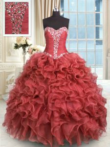 Vestido de quinceañera de la longitud del piso del vestido y de las colmenas sin mangas rojos de moda del moho