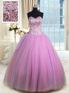 Los vestidos de bola vestido de quinceanera lila sweetheart organza longitud sin mangas del piso atan para arriba