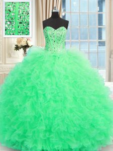 Increíble manzana verde sin mangas rebordear y volantes de piso longitud 15 vestido de cumpleaños