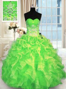Los vestidos de lujo de la bola que rebordean los 16 vestidos dulces atan para arriba la longitud sin mangas del piso del organza