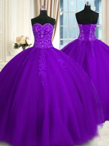 Los vestidos elegantes de la longitud del piso de los vestidos de boda sin mangas de la púrpura del quinceanera atan para arriba
