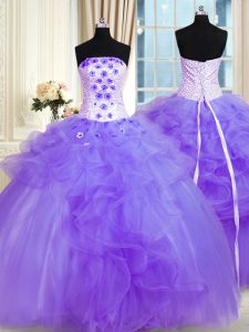 El vestido de quinceanera del dulce 16 de la lavanda sin mangas del vestido de los vestidos de bola de la longitud del piso