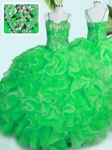 Hermosos vestidos verdes de quinceañera balón militar y dulces 16 y quinceanera y para con rebordear y volantes espaguetis correas sin mangas encaje hasta