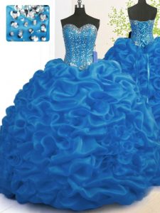 A la venta azul real sin mangas cepillo tren perlas y colmenas con el vestido de cumpleaños del tren 15