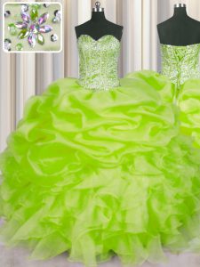 El amor verde amarillo con estilo ata para arriba el rebordear y las colmenas y las recolecciones visten el vestido del quinceanera sin mangas