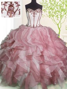 Glamorosa rosa y blanco hasta los vestidos de quinceañera colmenas longitud del piso sin mangas