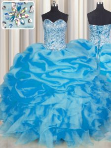 Admirable pick ups dulces sin mangas encaje hasta dulce 16 vestido de organza azul