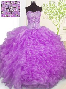 El vestido sin mangas púrpura de encargo del organza del vestido de los vestidos de bola que rebordean y las colmenas y las recolecciones suben la longitud del piso atan para arriba el vestido dulce 16