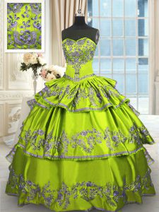 Amante dramático del verde amarillo atan para arriba el bordado y las capas rizadas quinceanera el vestido sin mangas