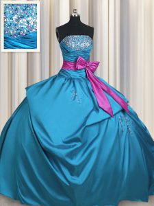 El bowknot bonito sin tirantes sin mangas ata para arriba el vestido del baile de fin de curso del baile de fin de curso del tafetán del trullo