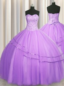Visibles deshuesado puffy falda piso longitud lila vestidos de quinceañera novia sin mangas encaje hasta