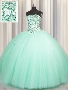 Excepcional puffy falda manzana verde hasta el vestido de quinceanera  rebordear y lentejuelas sin mangas de longitud del piso - €