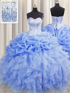 Los vestidos visibles deshuesando los vestidos largos de la longitud del piso sin mangas de los vestidos del quinceanera del azul bebé atan para arriba