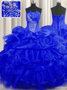 Exquisito azul real atan para arriba los vestidos de la quinceañera que rebordean y ruffles y recogen la longitud sin mangas del piso