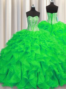 Diseñador visibles deshuesando verde dulce 16 vestido militar de pelota y dulce 16 y quinceanera y para con rebordear y colmenas sin mangas cepillo tren tren de encaje