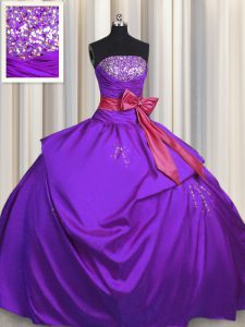 La longitud dramática del piso atan para arriba dulce 16 vestidos púrpuras para la bola militar y dulce 16 y quinceanera con el rebordear y bowknot