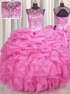 La mayoría del popular considera a través de los vestidos de bola los vestidos de bola del membrillo subieron la cucharada rosada organza longitud sin mangas del piso atan para arriba