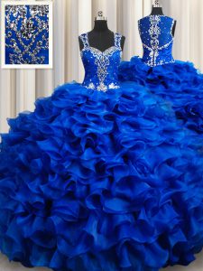 El diseñador de las correas de los vestidos de bola de la longitud del piso sin mangas azul dulce azul 16 vestido del quinceanera ata para arriba