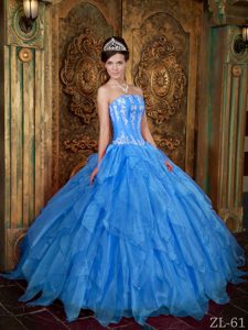 Maravilloso Vestido De Fiesta Estrapless Hasta El Suelo Organdí Azul Vestido De Quinceañera