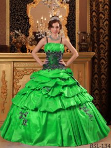 Verde Vestido De Fiesta Tirantes Hasta El Suelo Tafetán Vestido De Quinceañera