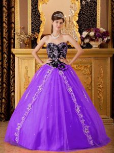 Púrpura Corte A / Princesa Dulceheart Hasta El Suelo Tul Bordado Vestido De Quinceañera