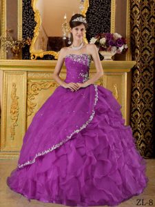 Púrpura Vestido De Fiesta Estrapless Hasta El Suelo Organdí Bule Vestido De Quinceañera