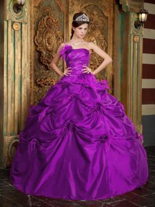 Púrpura Vestido De Fiesta Estrapless Hasta El Suelo Tafetán Flor Hecha A Manos Vestido De Quinceañera