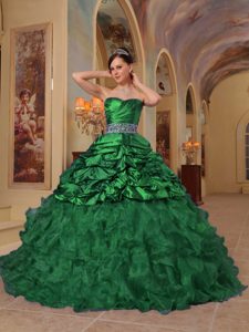 Verde Vestido De Fiesta Dulceheart Hasta El Suelo Organdí Y Tafetán Bordado Vestido De Quinceañera