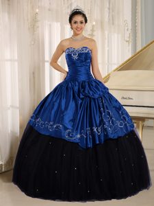 Por Encargo Beaded Y Bordado Decorate Negro Y Azul Vestido De Quinceañera Wear