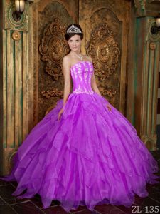 Maravilloso Vestido De Fiesta Estrapless Hasta El Suelo Organdí Púrpura Vestido De Quinceañera