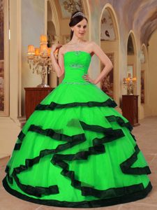 Verde Vestido De Fiesta Estrapless Hasta El Suelo Organdí Vestido De Quinceañera