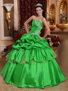 Verde Vestido De Fiesta Estrapless Hasta El Suelo Tafetán Vestido De Quinceañera