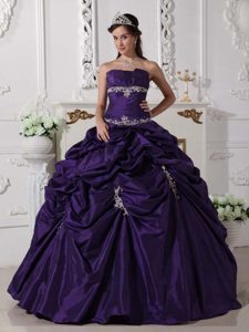 Púrpura Oscuro Vestido De Fiesta Estrapless Hasta El Suelo Tafetán Vestido De Quinceañera