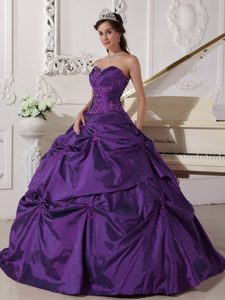 Púrpura Vestido De Fiesta Dulceheart Hasta El Suelo Tafetán Appilques Vestido De Quinceañera
